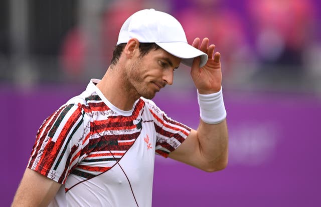 <p>Andy Murray reacts against Matteo Berrettini at The Queen’s Club</p>