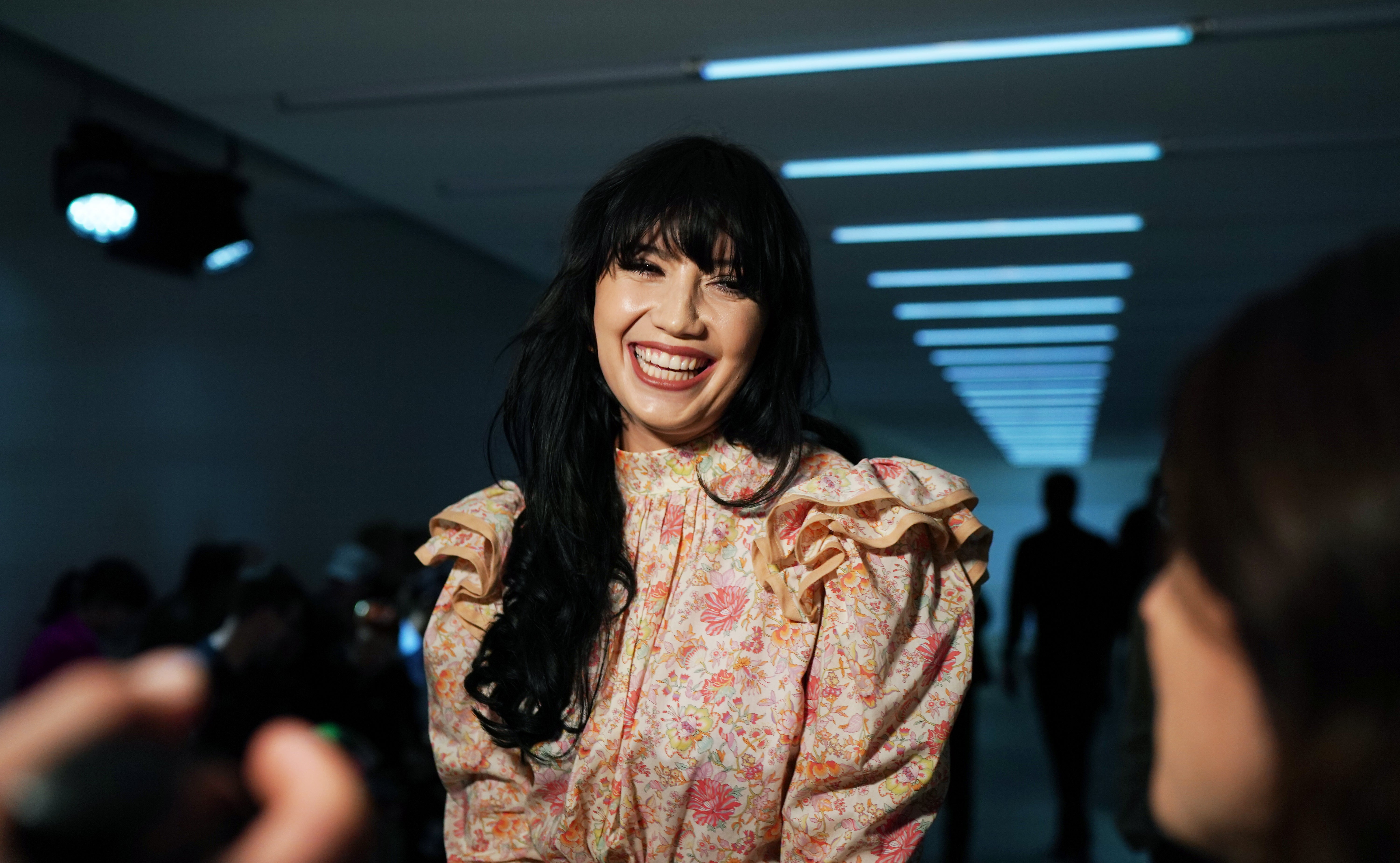 Daisy Lowe at the front row ahead of the Matty Bovan Spring/Summer 2020 London Fashion Week at the BFC Showspace in London.