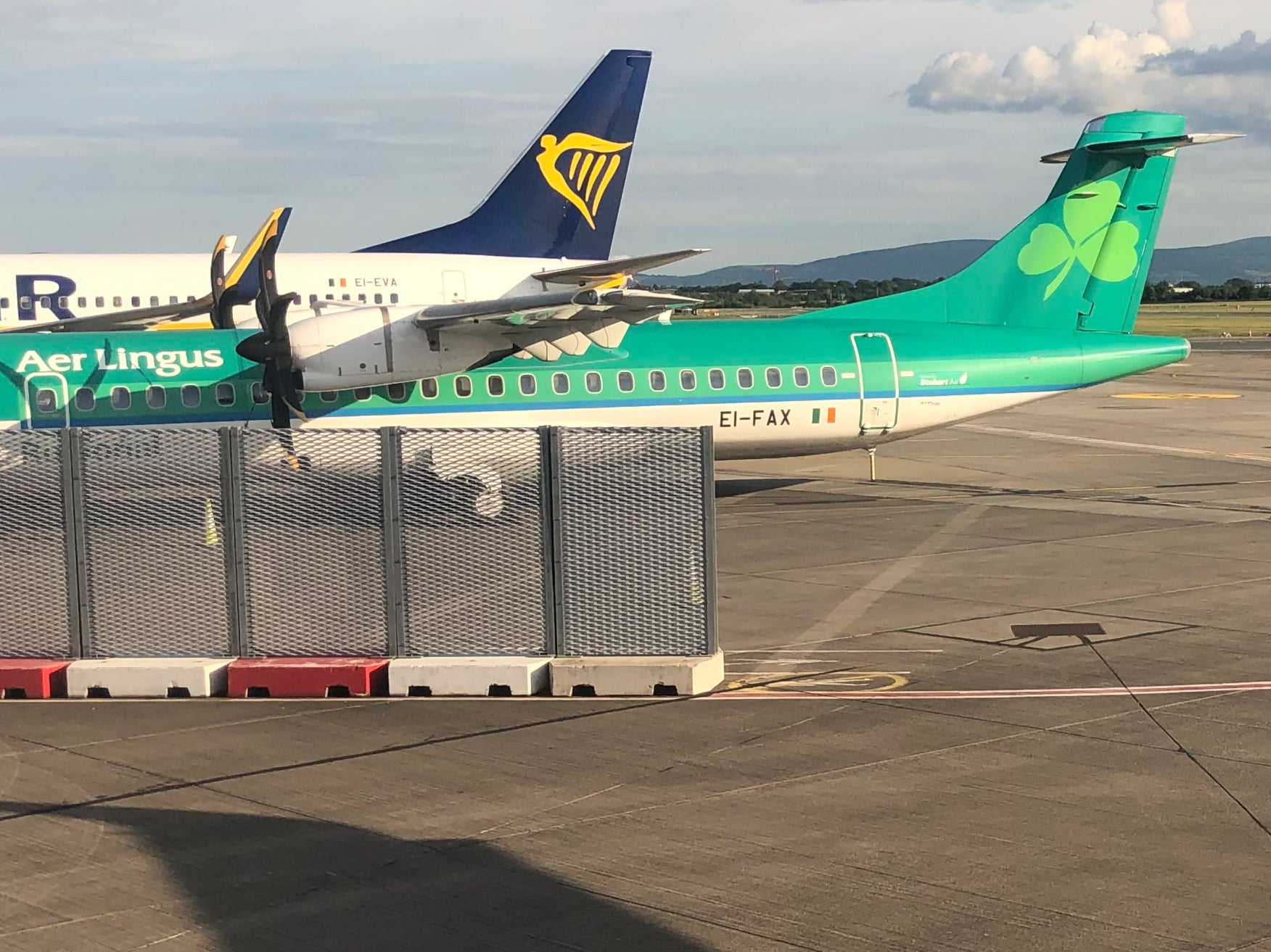 Big rivals: aircraft in the colours of Aer Lingus and Ryanair at Dublin airport