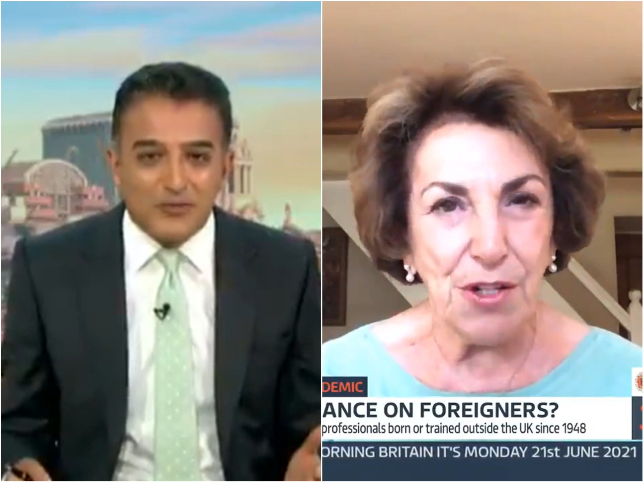 <p>Adil Ray (left) and Edwina Currie (right) as seen on Good Morning Britain</p>