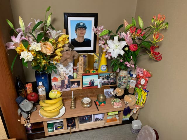 <p>A shrine to Kazuya Ohata at his parents’ home in Kanazawa, Japan. He died at age 40 after being physically restrained in a psychiatric institution </p>