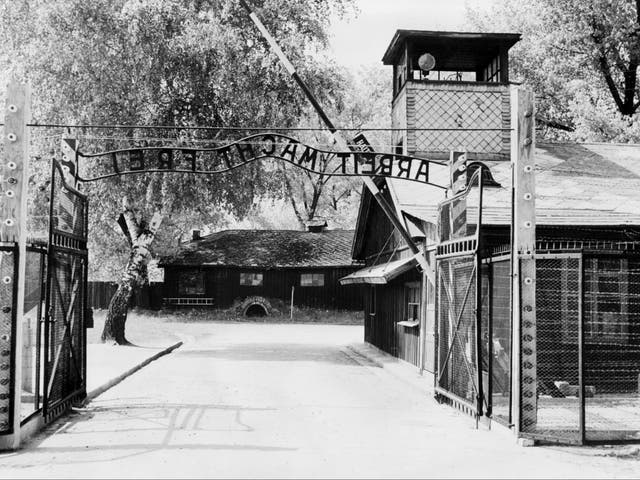 <p>A picture taken in April 1945 depicts Auschwitz concentration camp gate, with the inscription "Arbeit macht frei", after its liberation by Soviet troops in January 1945.</p>