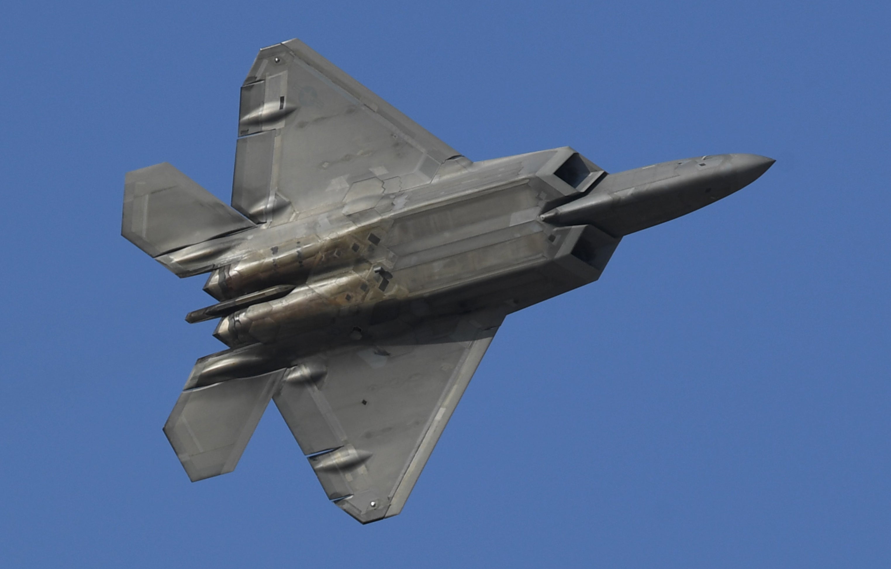 A US air force F-22 fighter jet is seen at an event during the Dubai airshow in the United Arab Emirates on November 17, 2019.