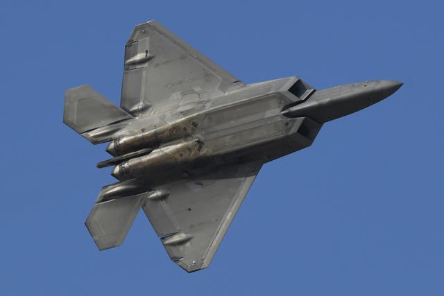 <p>A US air force F-22 fighter jet is seen at an event during the Dubai airshow in the United Arab Emirates on November 17, 2019. </p>