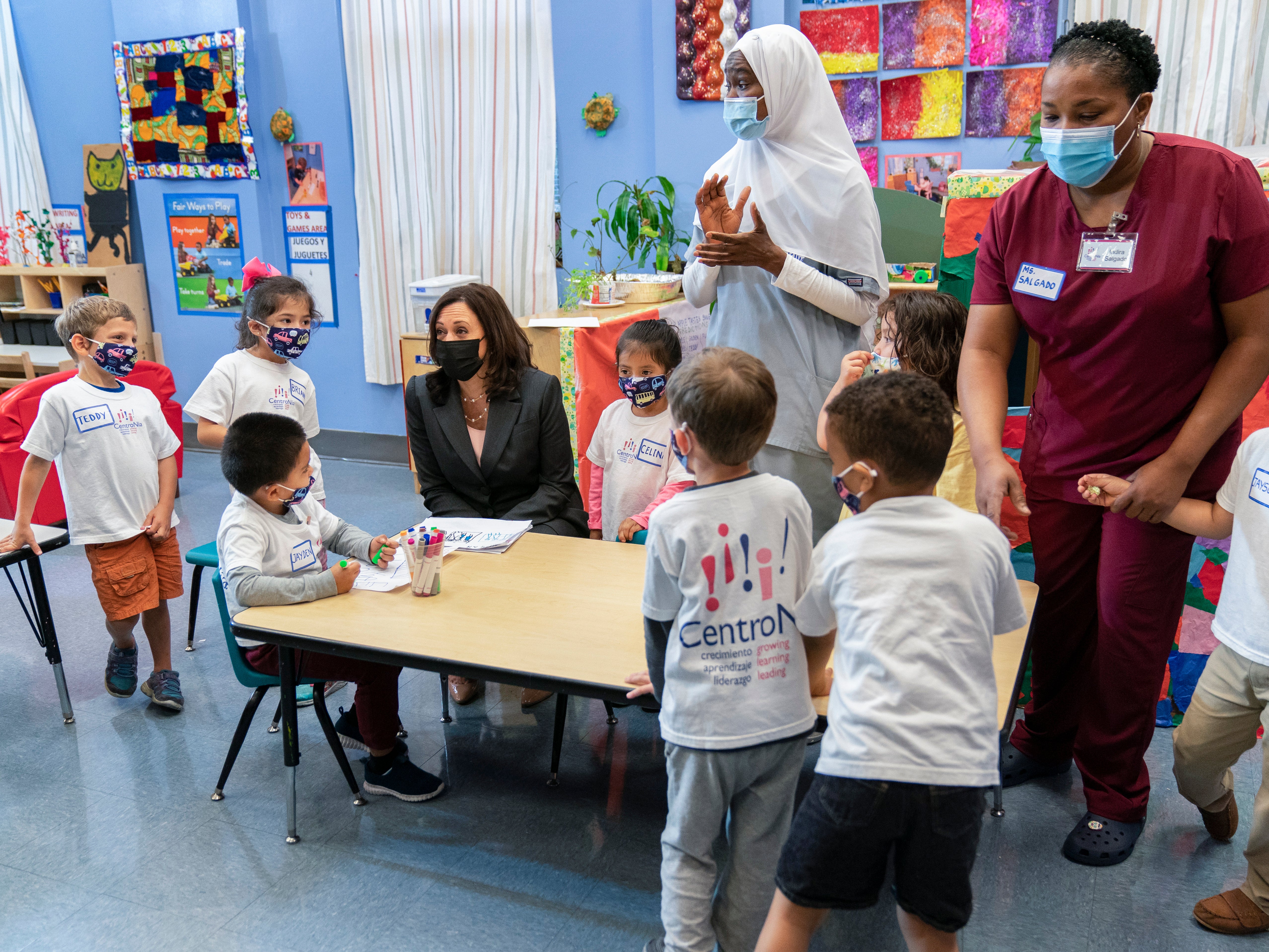 <p>Vice President Kamala Harris joins bilingual early childhood education school pupils on Friday, June 11, 2021 in northwest Washington. </p>