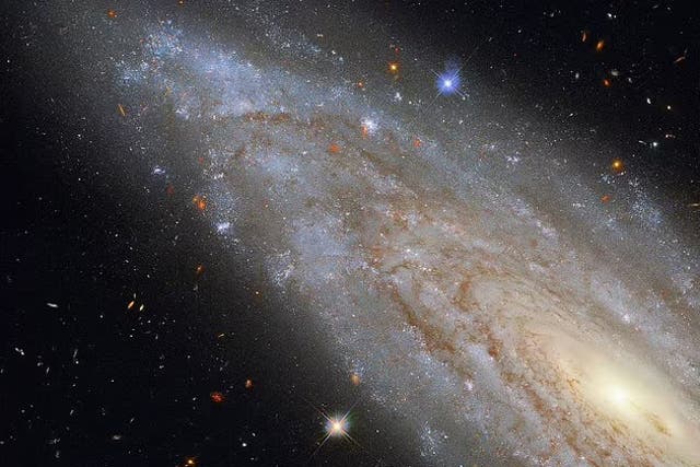 <p>NGC 3254, a Seyfert galaxy 118 million light-years from Earth. The image was captured by NASA’s Hubble Space Telescope.</p>