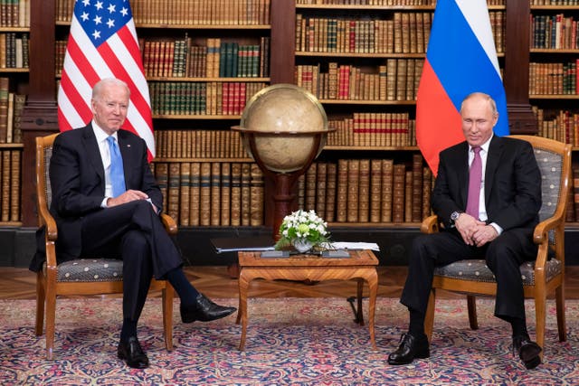 <p>US president Joe Biden and Russian president Vladimir Putin pictured during the US-Russia summit in Geneva</p>