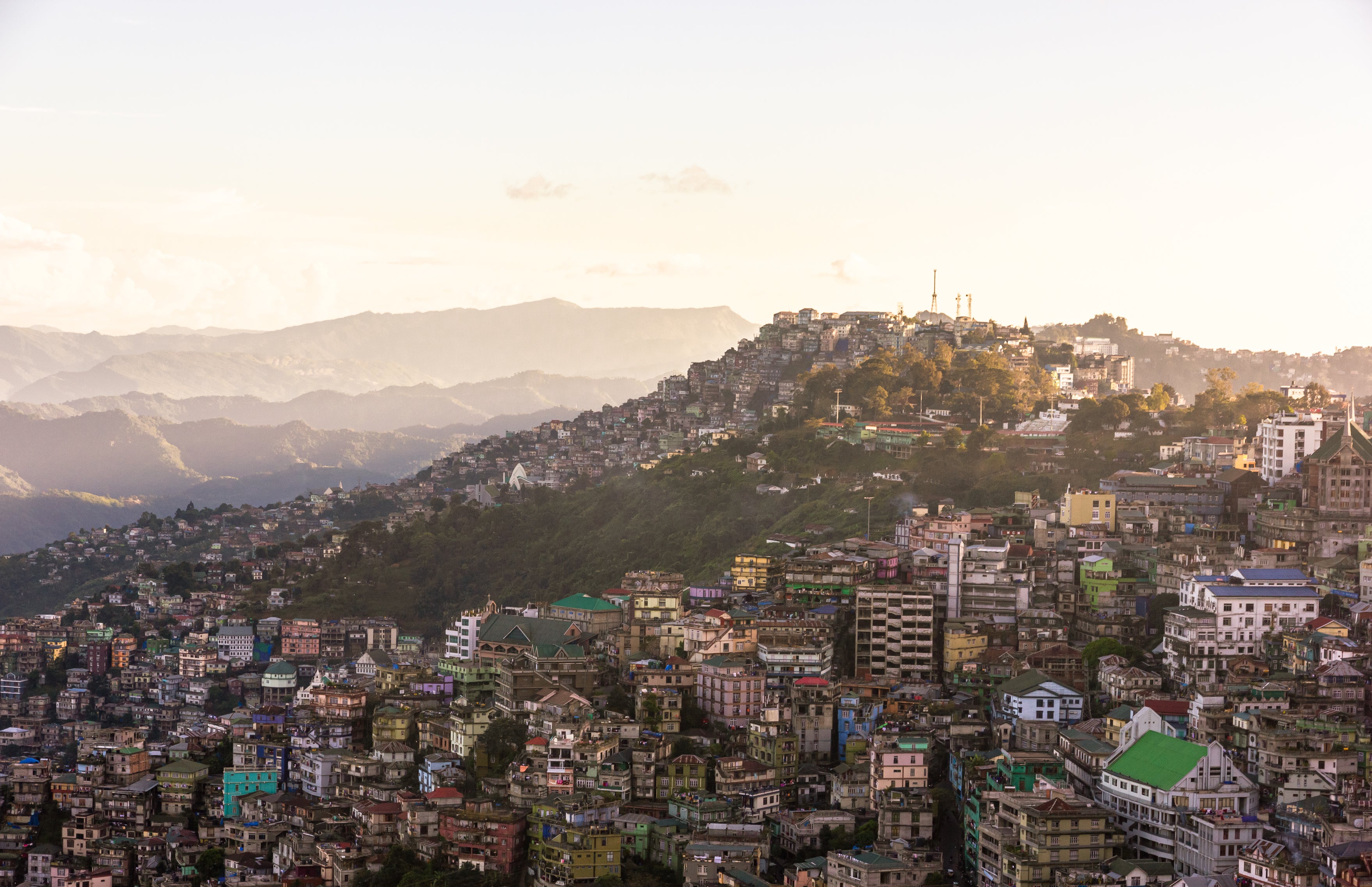 A view of the city of Aizawl in the state of Mizoram in India