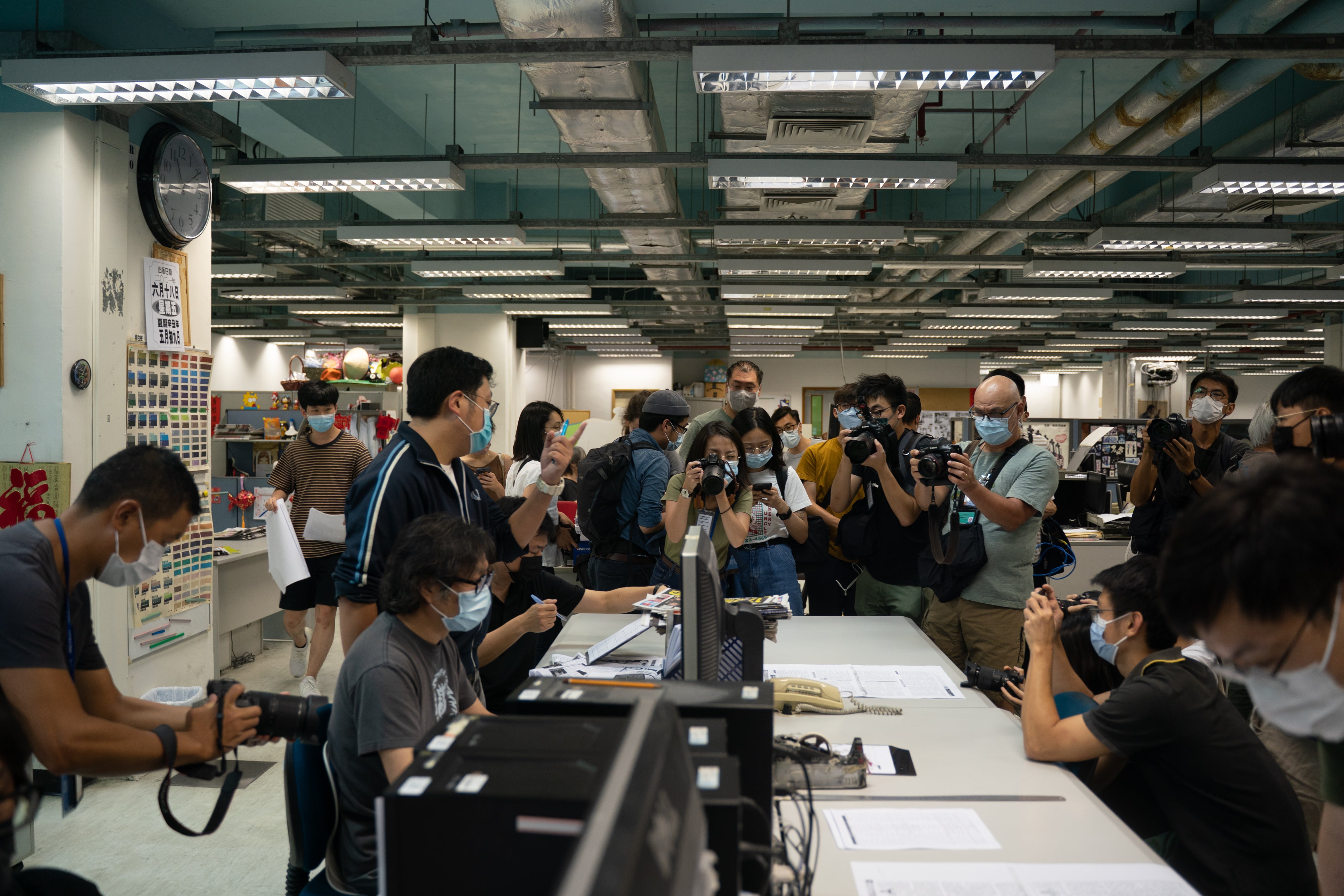 Newsroom of the Apple Daily newspaper, as security police raided the office