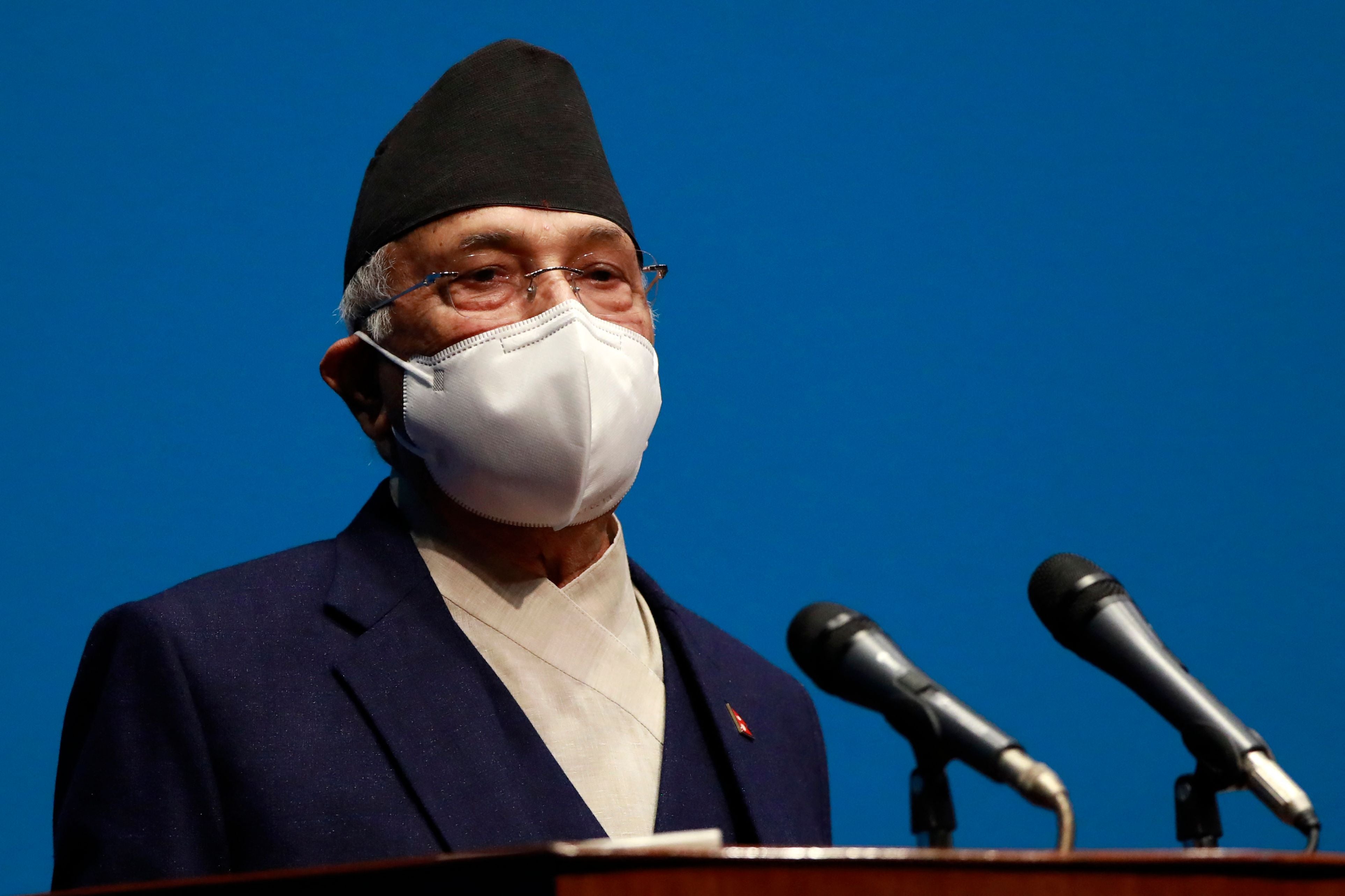 File: Nepal’s prime minister KP Sharma Oli speaks at the parliament in Kathmandu on 10 May, 2021