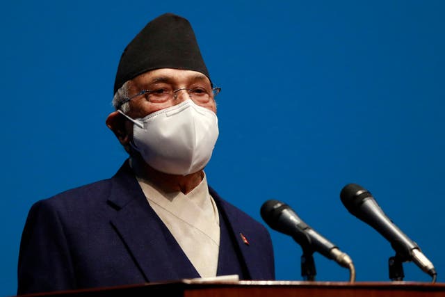 <p>File: Nepal’s prime minister KP Sharma Oli speaks at the parliament in Kathmandu on 10 May, 2021</p>