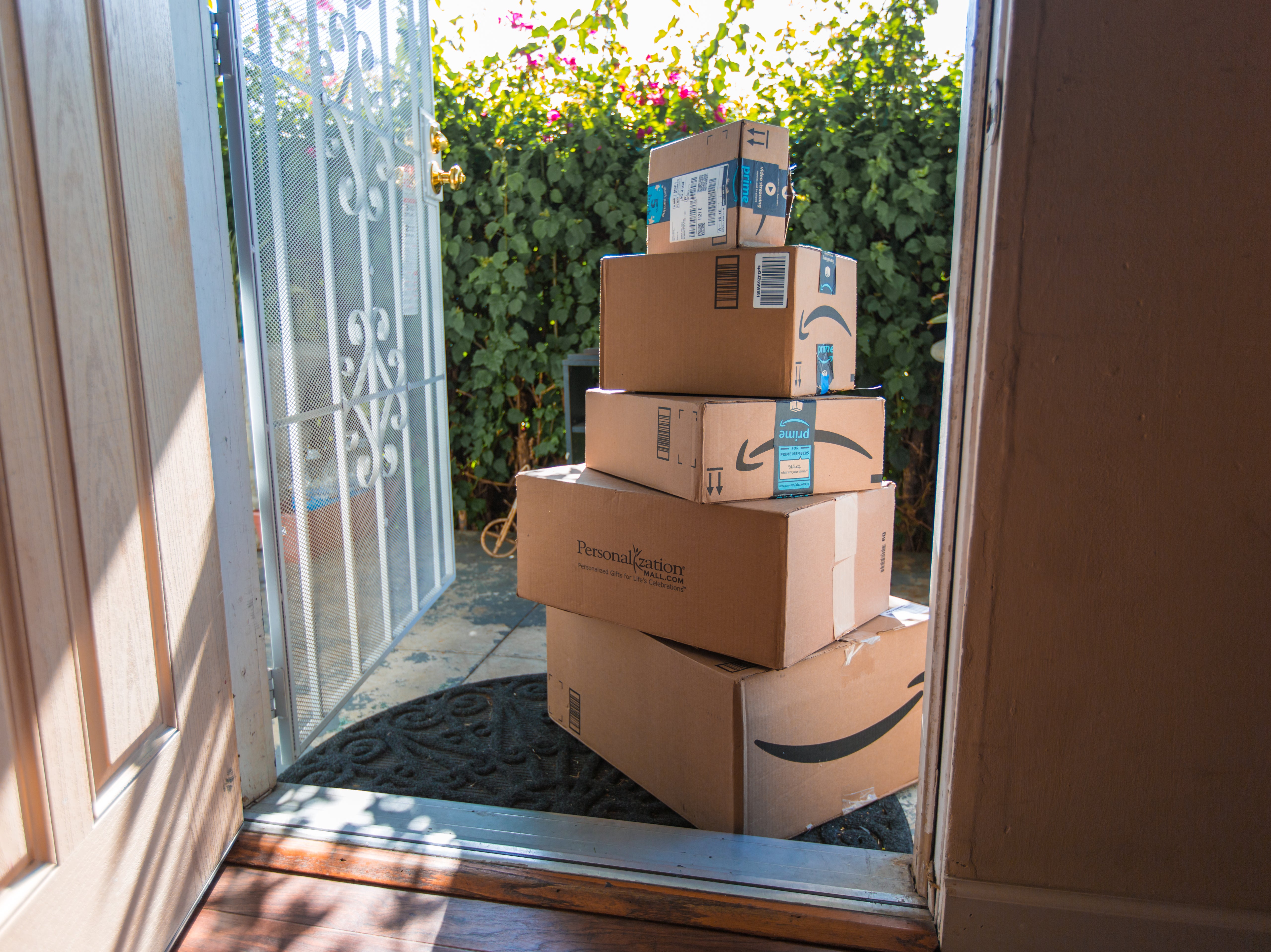Amazon packages on the doorstep
