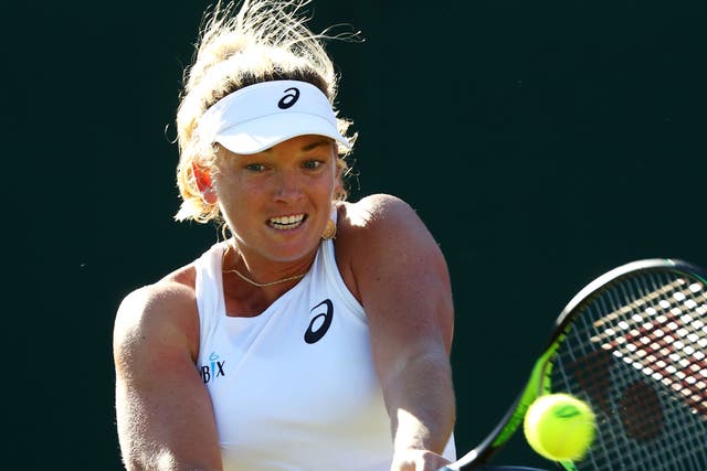 <p>American CoCo Vandeweghe in action at Wimbledon in 2018: ‘I had a lot of therapy, did a lot of sweating on the physio table and went through a lot of pain’</p>