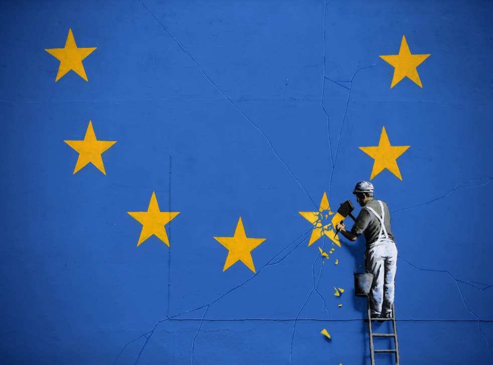 <p>To catch a falling star: Graffiti artist Banksy’s Brexit-themed mural in Dover</p>