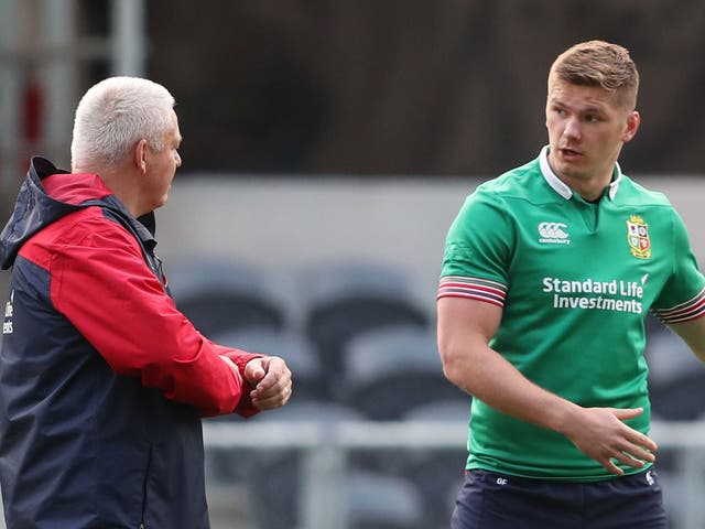 <p>Owen Farrell left, with Warren Gatland</p>