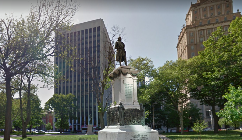 Statue of Christopher Columbus in Washington Park, Newark, New Jersey, before it was removed in June 2020