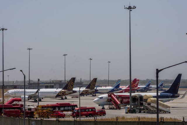 <p>FILE. Aircraft stand at Terminal 3 at the Indira Gandhi International Airport, New Delhi. A passenger was arrested for creating ruckus at the airport after he was denied boarding because he didn’t have a Covid-19 test report on him</p>