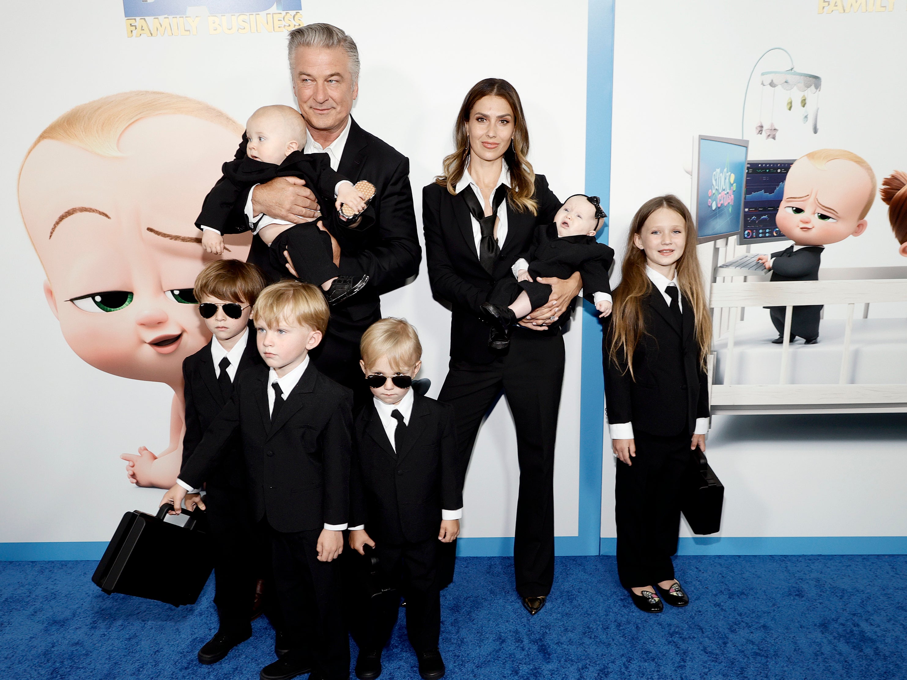 Alec Baldwin, Hilaria Baldwin and their six children at ‘The Boss Baby: Family Business' premiere