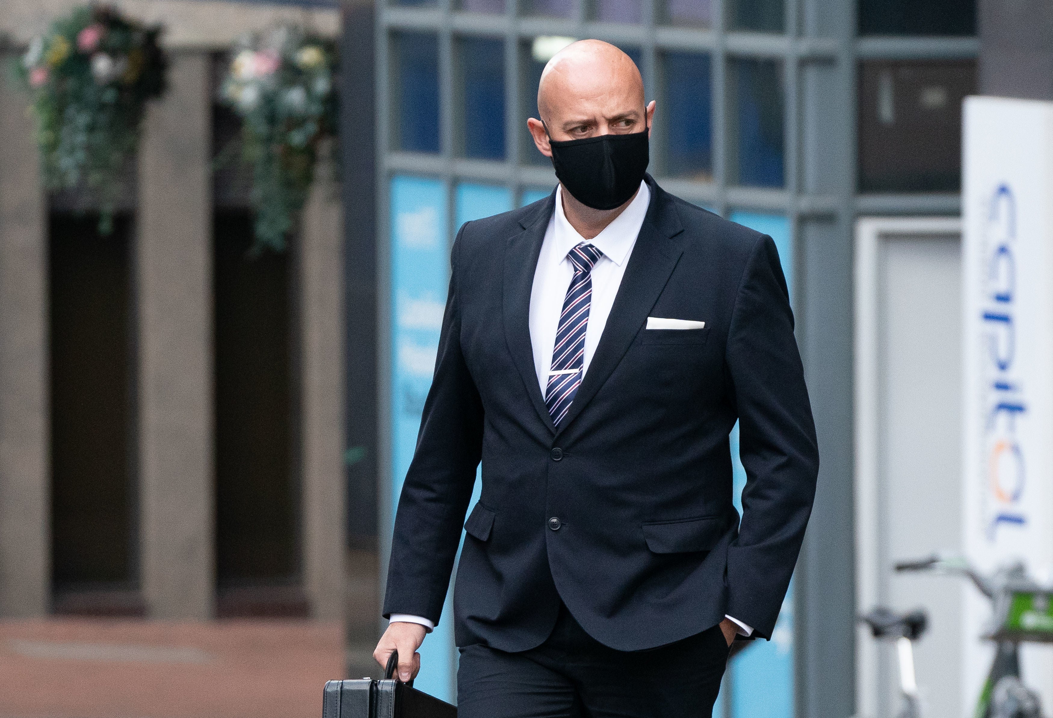 <p>PC Benjamin Monk arriving at Birmingham Crown Court today</p>