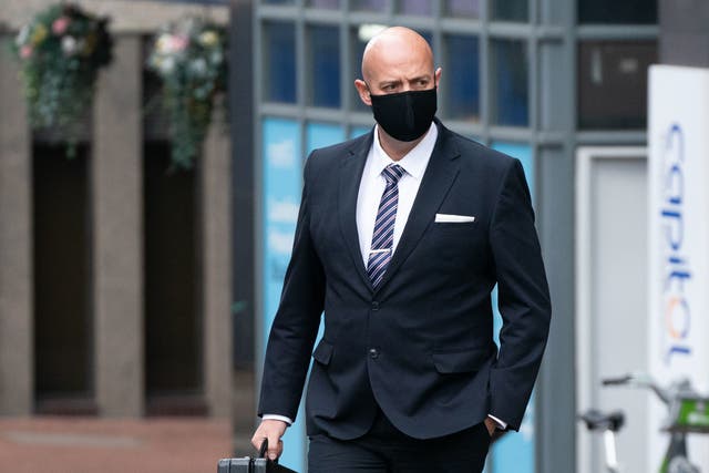 <p>PC Benjamin Monk arriving at Birmingham Crown Court today</p>