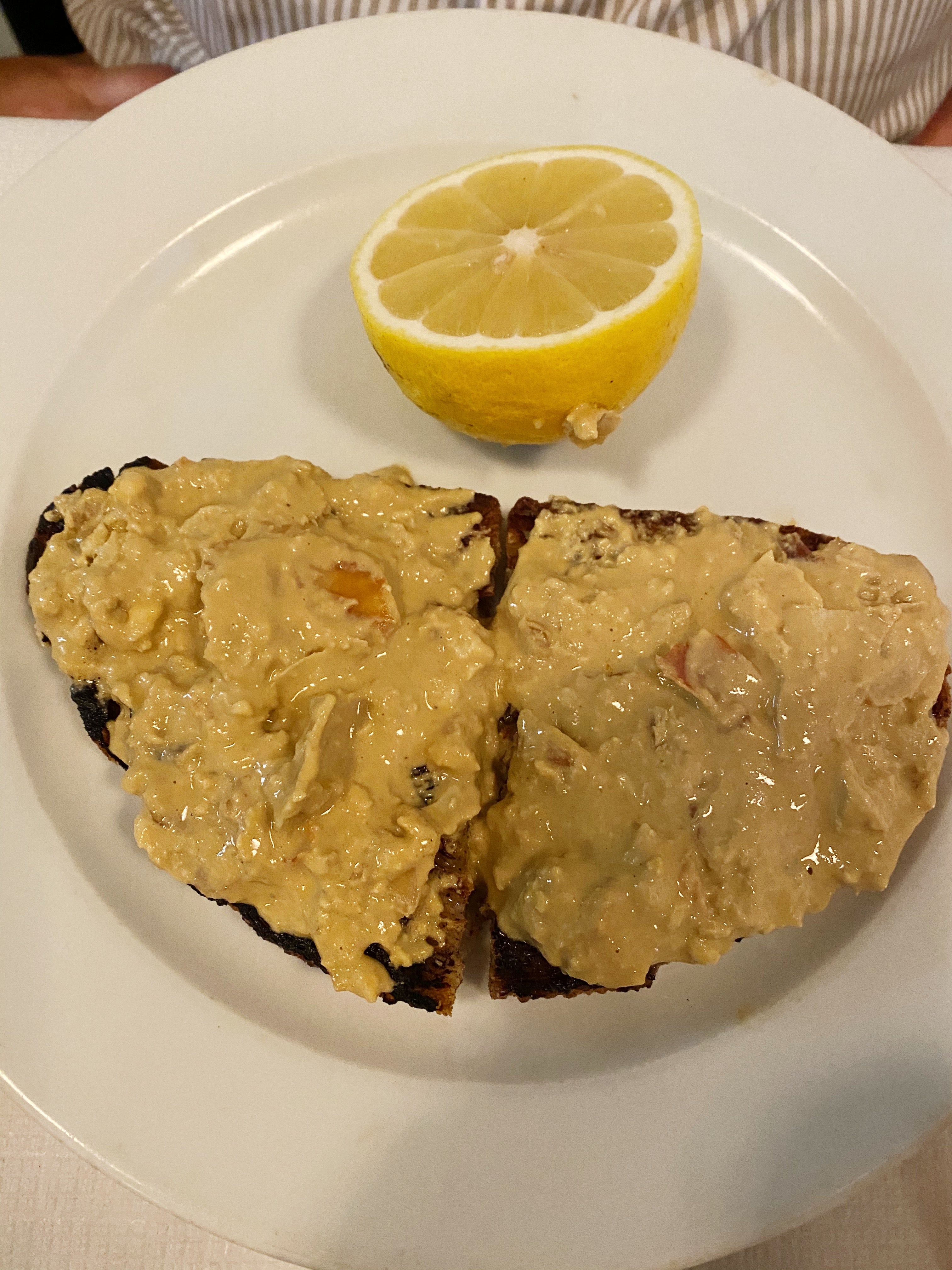 The brown crab meat on toast, simply dressed with lemon, was perfection