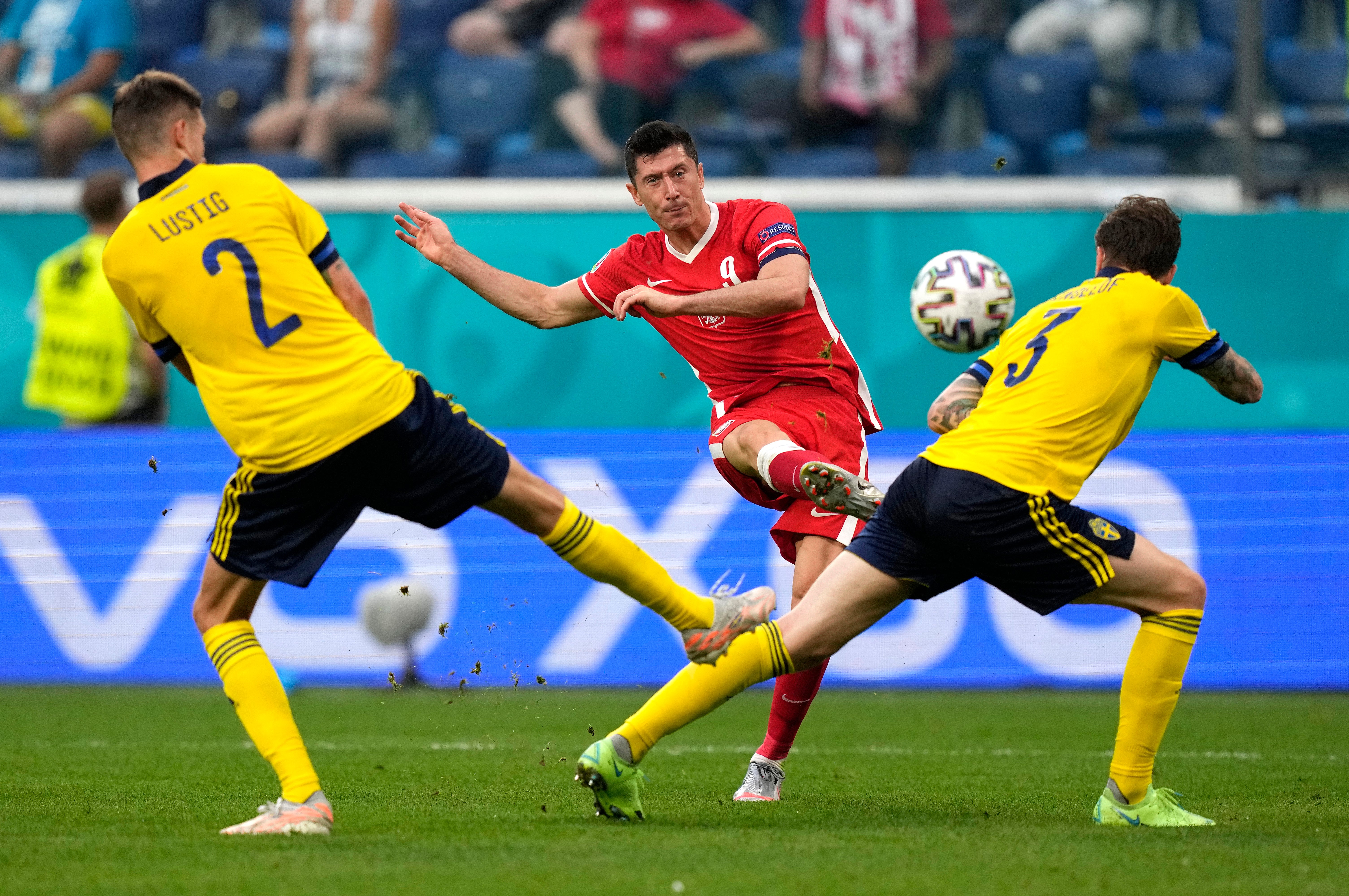 Robert Lewandowski scored twice for Poland in the second half but it was not enough to prevent his team’s elimination