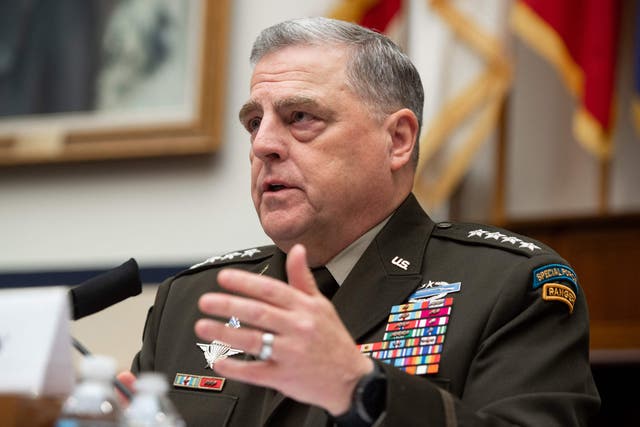 <p>General Mark Milley, Chairman of the Joint Chiefs of Staff, testifies on the department’s fiscal year 2022 budget request.</p>