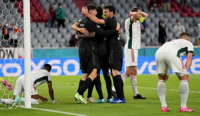 German players celebrate against Hungary
