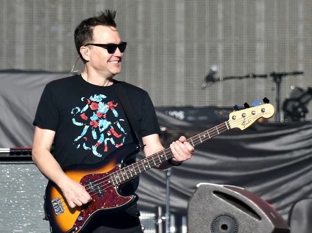 <p>Mark Hoppus performing with Blink-182 in 2017</p>