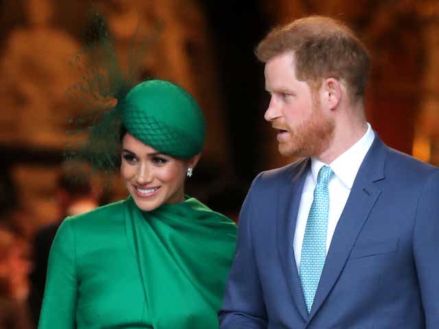 <p>Prince Harry and Meghan Markle in London, March 2020</p>