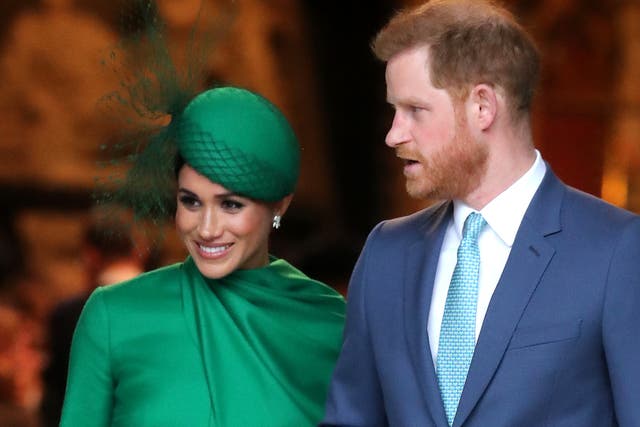 <p>Prince Harry and Meghan Markle in London, March 2020</p>