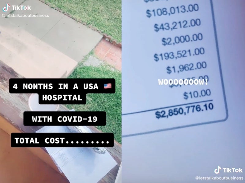 TikTok shows cost charged to insurance for four month hospital stay to treat Covid