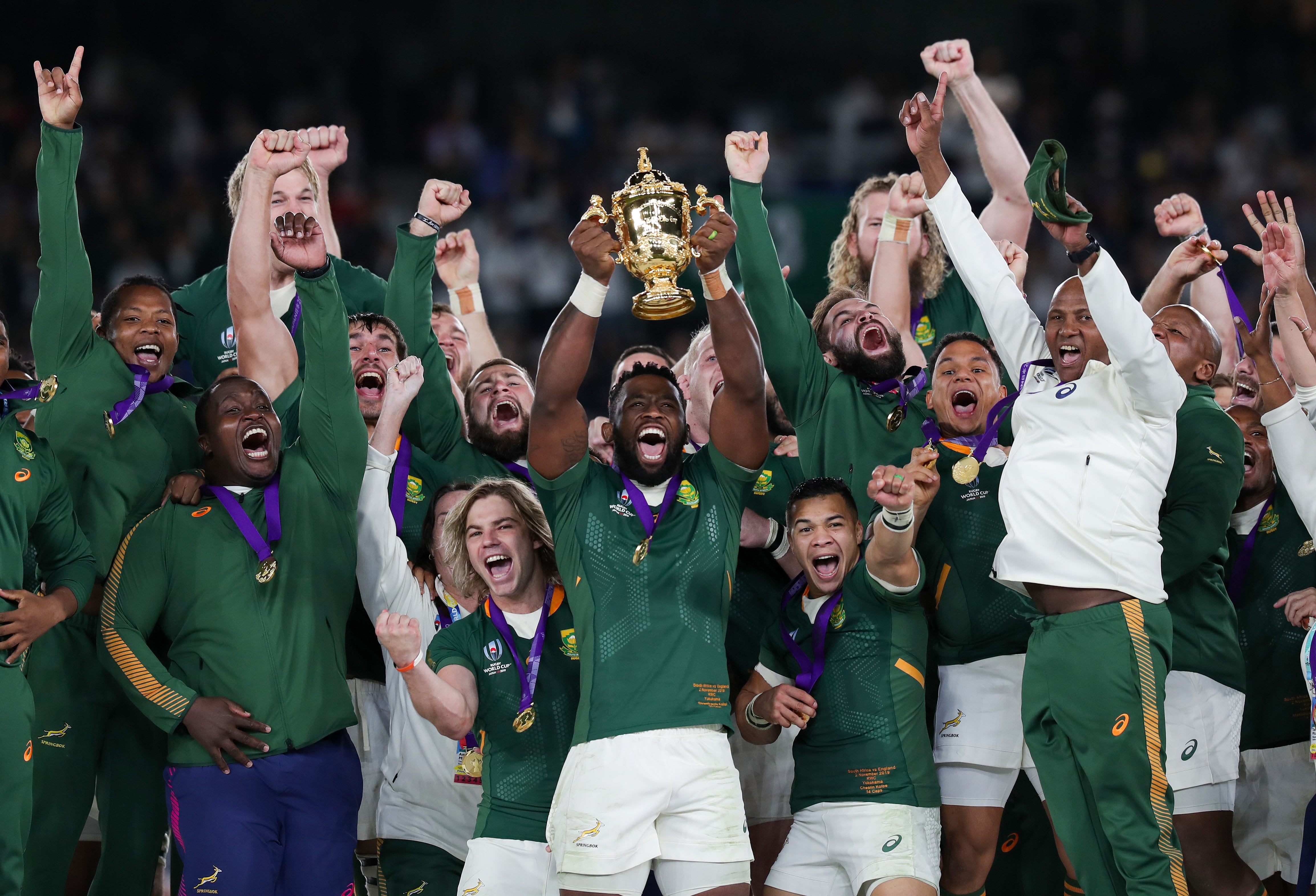 South Africa lift the World Cup trophy