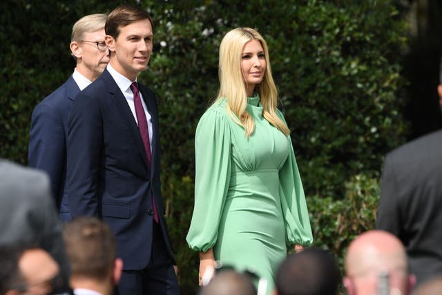<p>Ivanka Trump, daughter and Senior Advisor to US President Donald Trump (R), and Jared Kushner, Senior White House Advisor, arrive on the South Lawn of the White House September 15, 2020. </p>