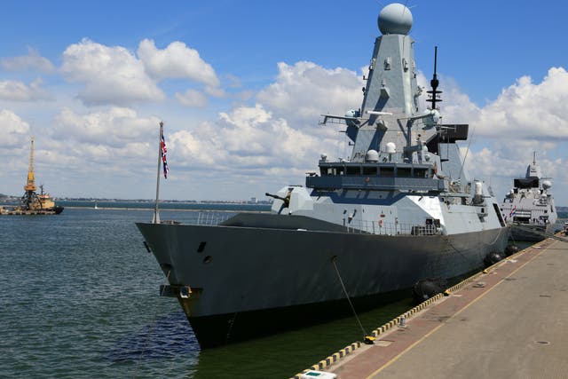 <p>HMS Defender docked in the Black Sea port of Odessa</p>