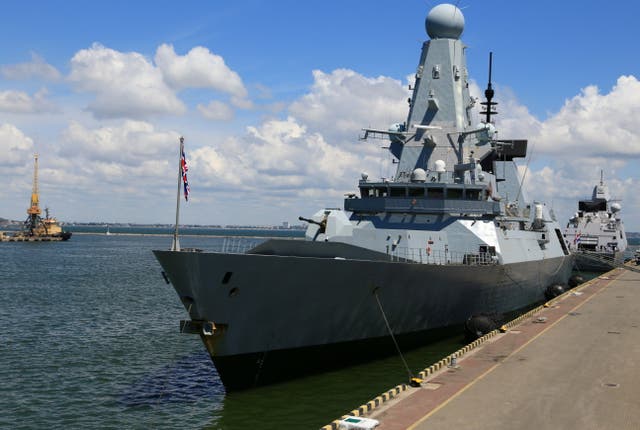<p>HMS Defender docked in the Black Sea port of Odessa</p>
