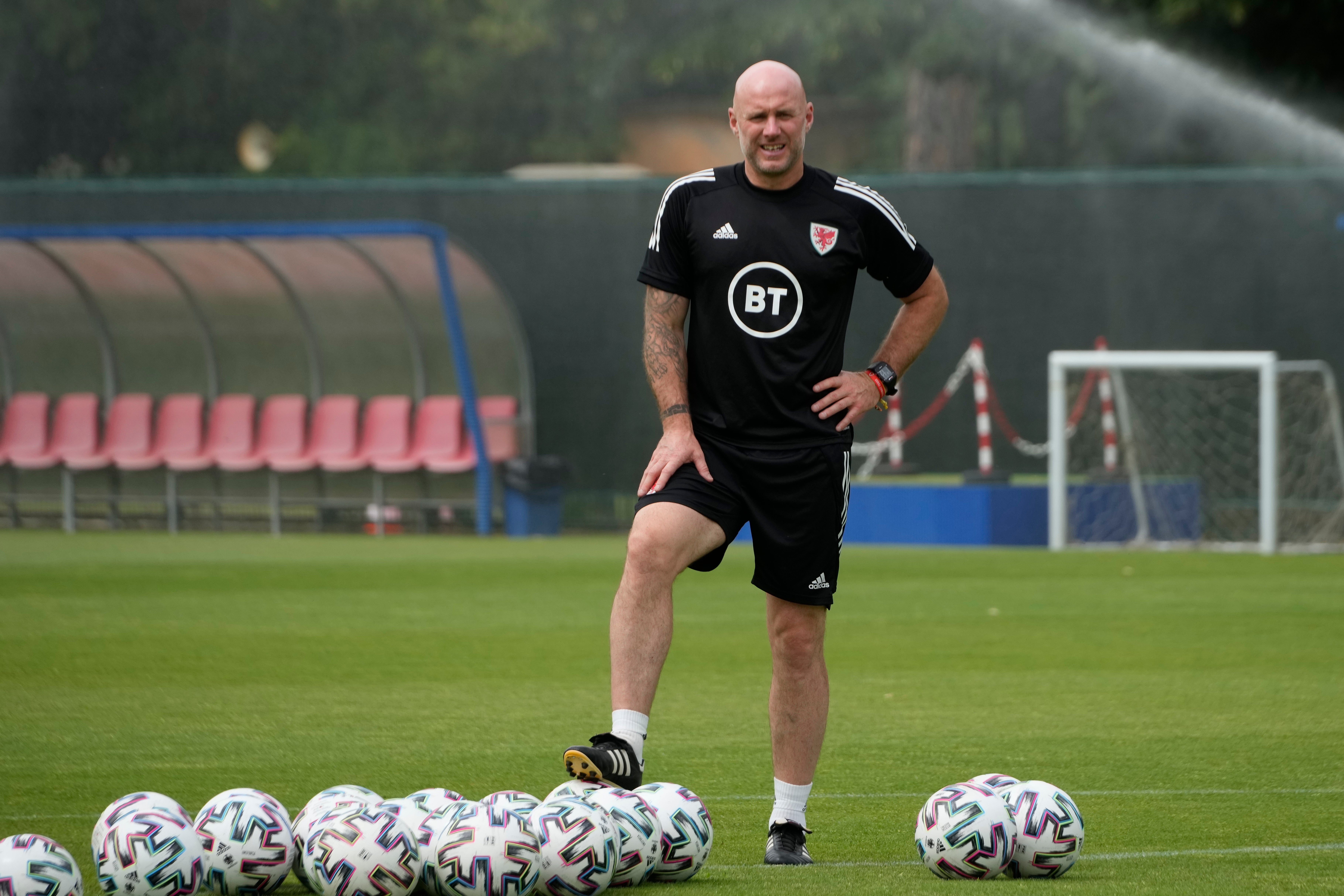 Wales’ interim manager Robert Page attends a training session in Rome