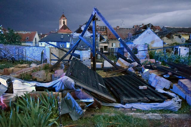 <p>Wreckage after a Tornado hit the village of Moravska Nova Ves in the Hodonin district, South Moravia, Czech Republic</p>