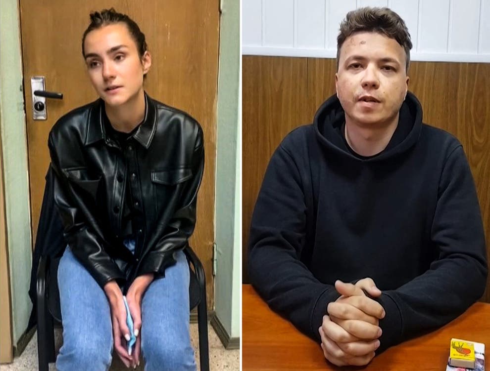 Sofia Sapega, left, and Roman Protasevich who have been moved from jail to house arrest