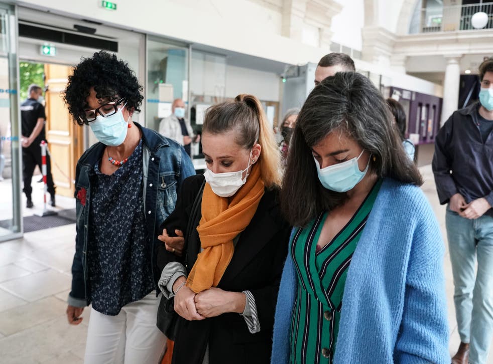 <p>Valerie Bacot, centre, arrives with relatives at the Chalon-sur-Saone courthouse, central France, Thursday, 24 June, 2021.</p>