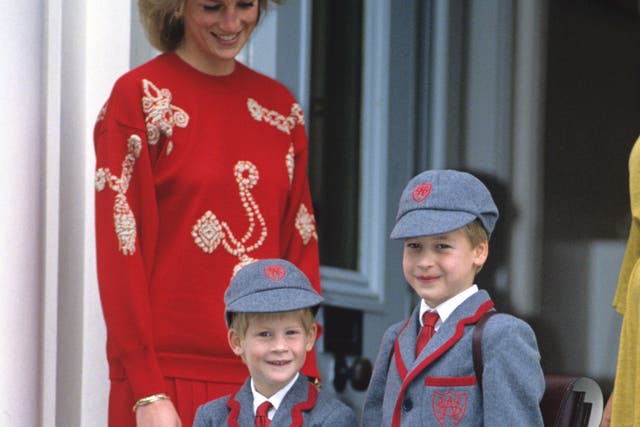 <p>La princesa Diana con los príncipes William y Harry en la escuela</p>