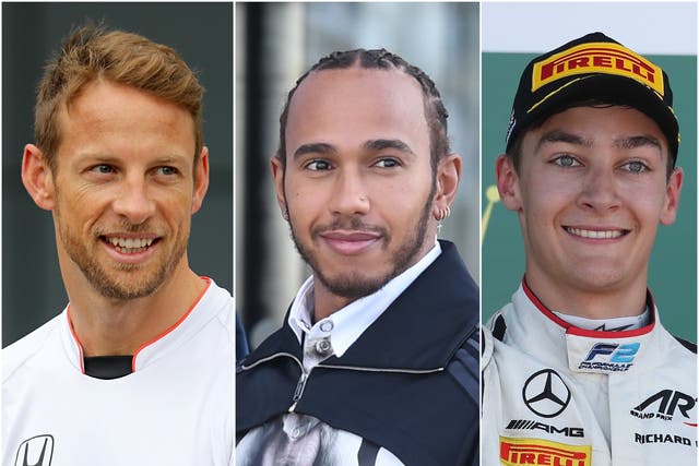 Jenson Button, Lewis Hamilton and George Russell (