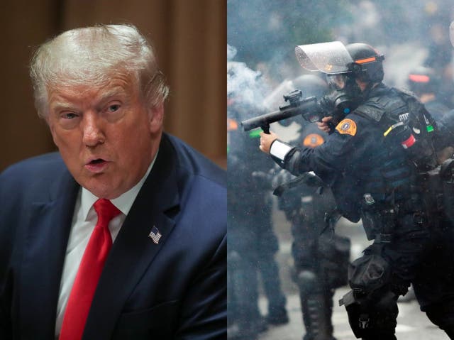 <p>En medio del alboroto en todo el país tras la muerte de George Floyd, Donald Trump supuestamente les dijo a los oficiales militares que para 'manejar' a los manifestantes necesitaban 'romperles el cráneo'</p>