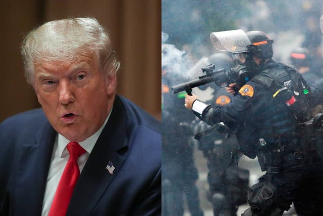 <p>En medio del alboroto en todo el país tras la muerte de George Floyd, Donald Trump supuestamente les dijo a los oficiales militares que para 'manejar' a los manifestantes necesitaban 'romperles el cráneo'</p>