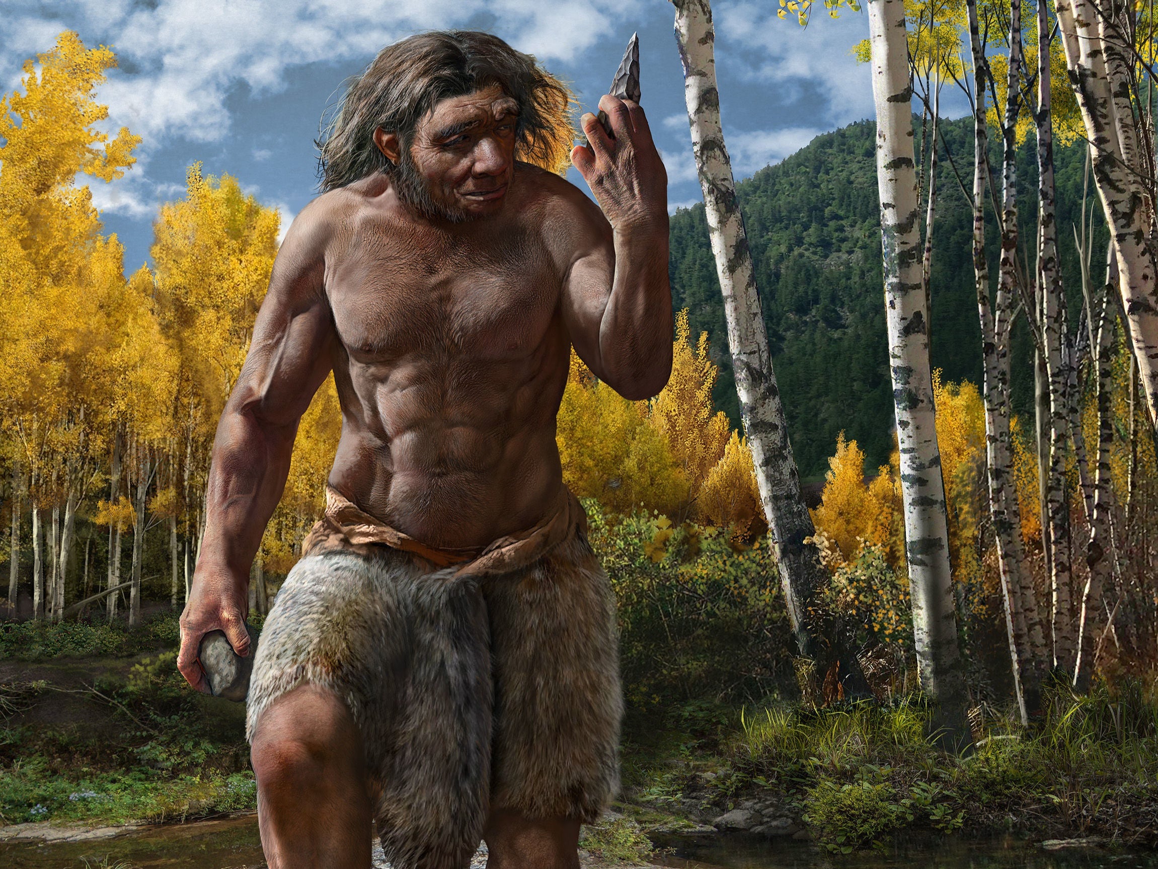 Artist’s impression of Dragon Man – a new species of ancient human identified in China – in his habitat