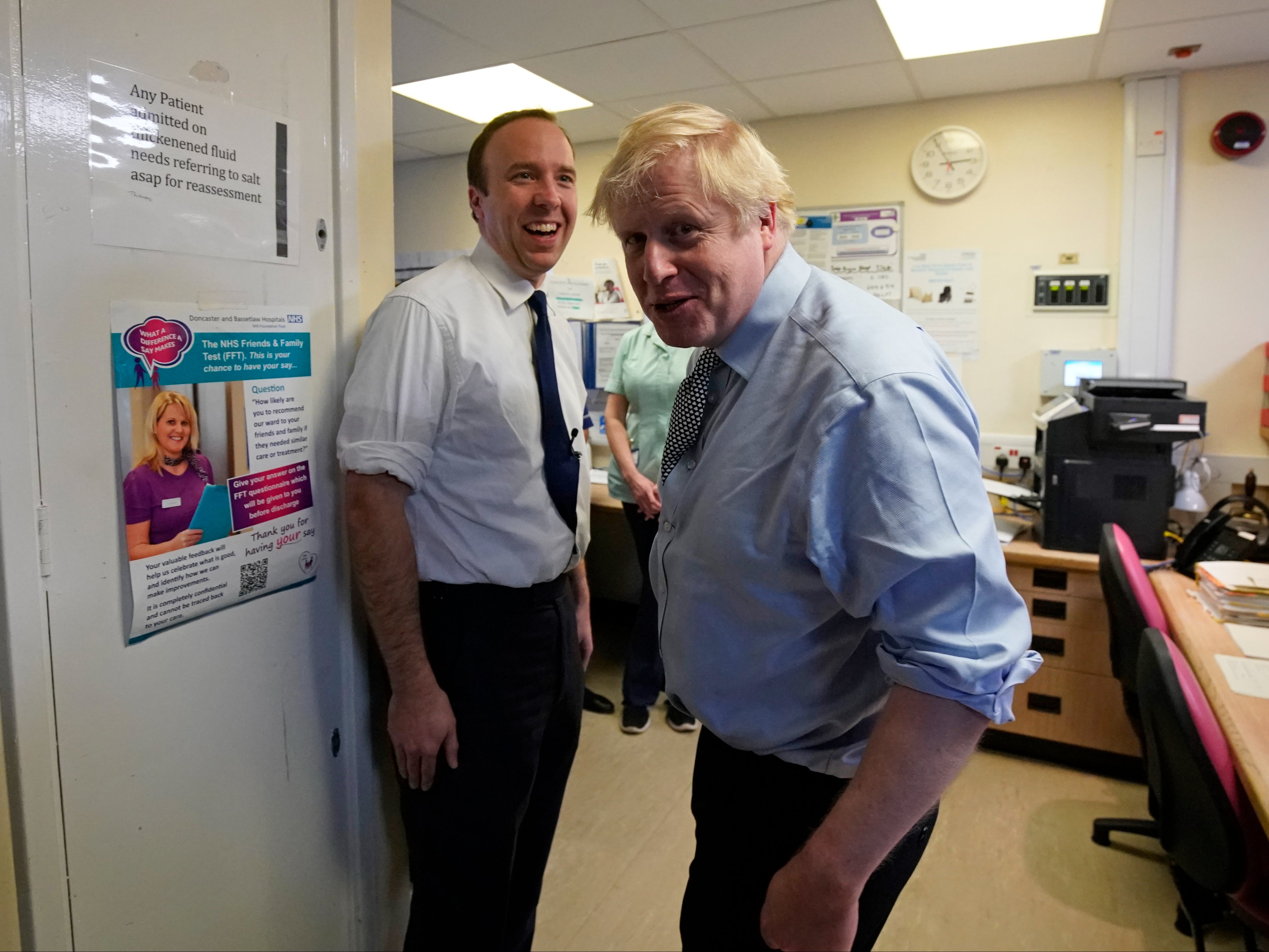 Matt Hancock, left, and Boris Johnson on the campaign trail in November 2019