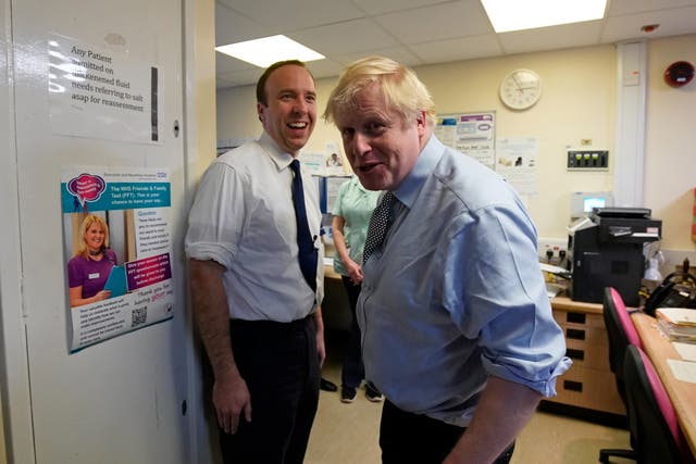<p>Matt Hancock and Boris Johnson on the campaign trail in November 2019</p>