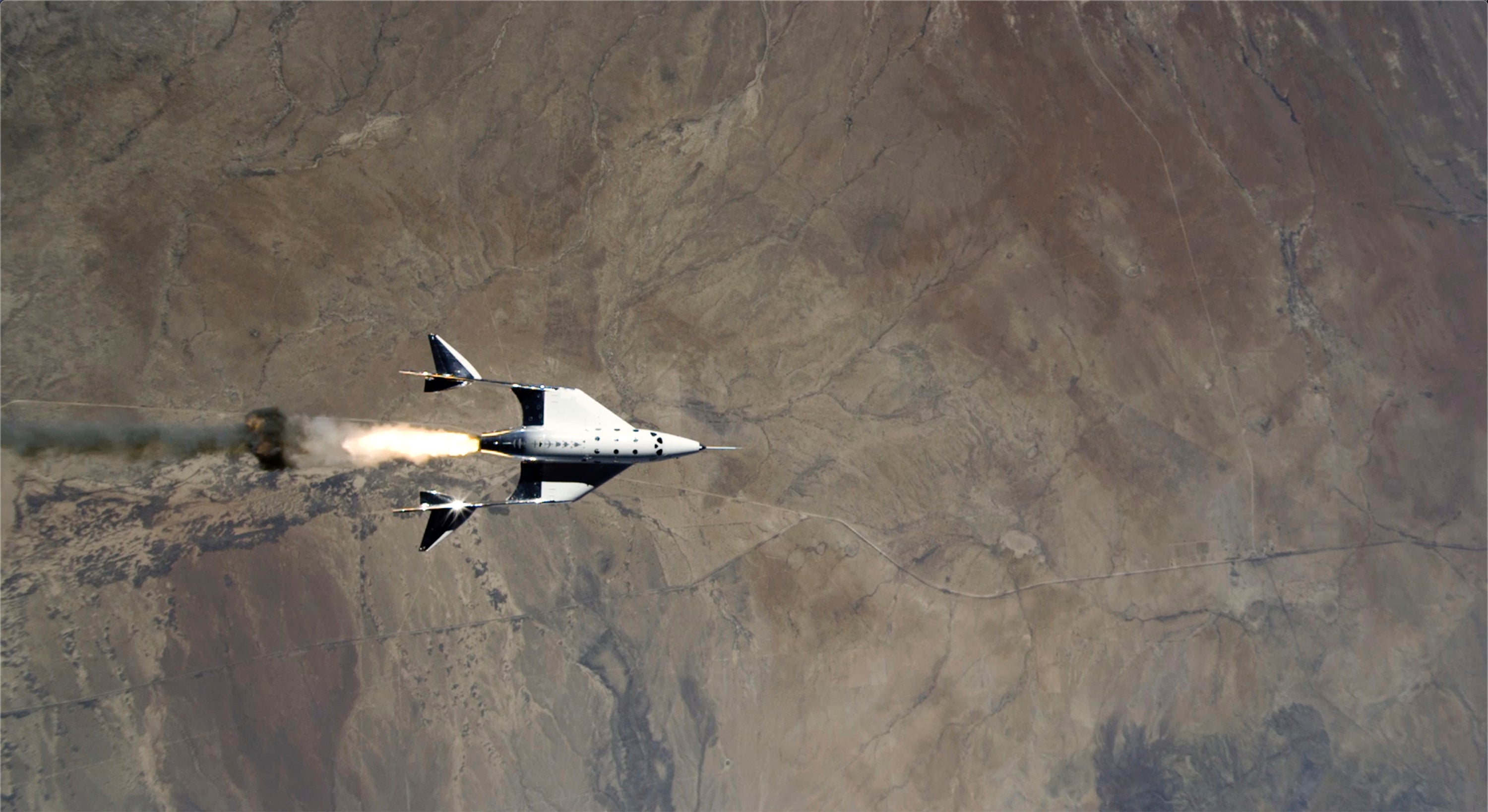 <p>This Saturday, May 22, 2021 image provided by Virgin Galactic shows the release of VSS Unity from VMS Eve and ignition of rocket motor over Spaceport America, N.M.</p>