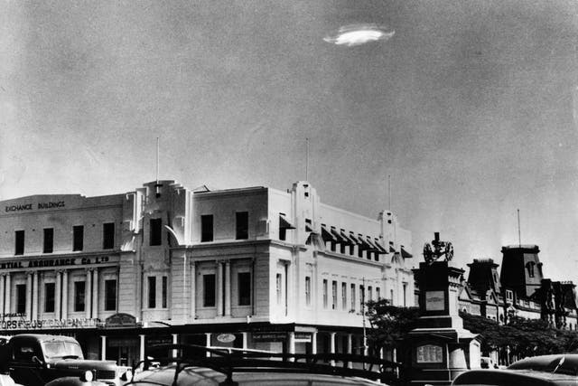 <p>Unidentified flying object in the sky over Bulawayo, Southern Rhodesia in 1953</p>