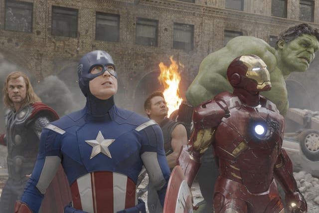 <p>Chris Hemsworth, Chris Evans, Jeremy Renner, Robert Downey Jr, and Mark Ruffalo in ‘The Avengers'</p>